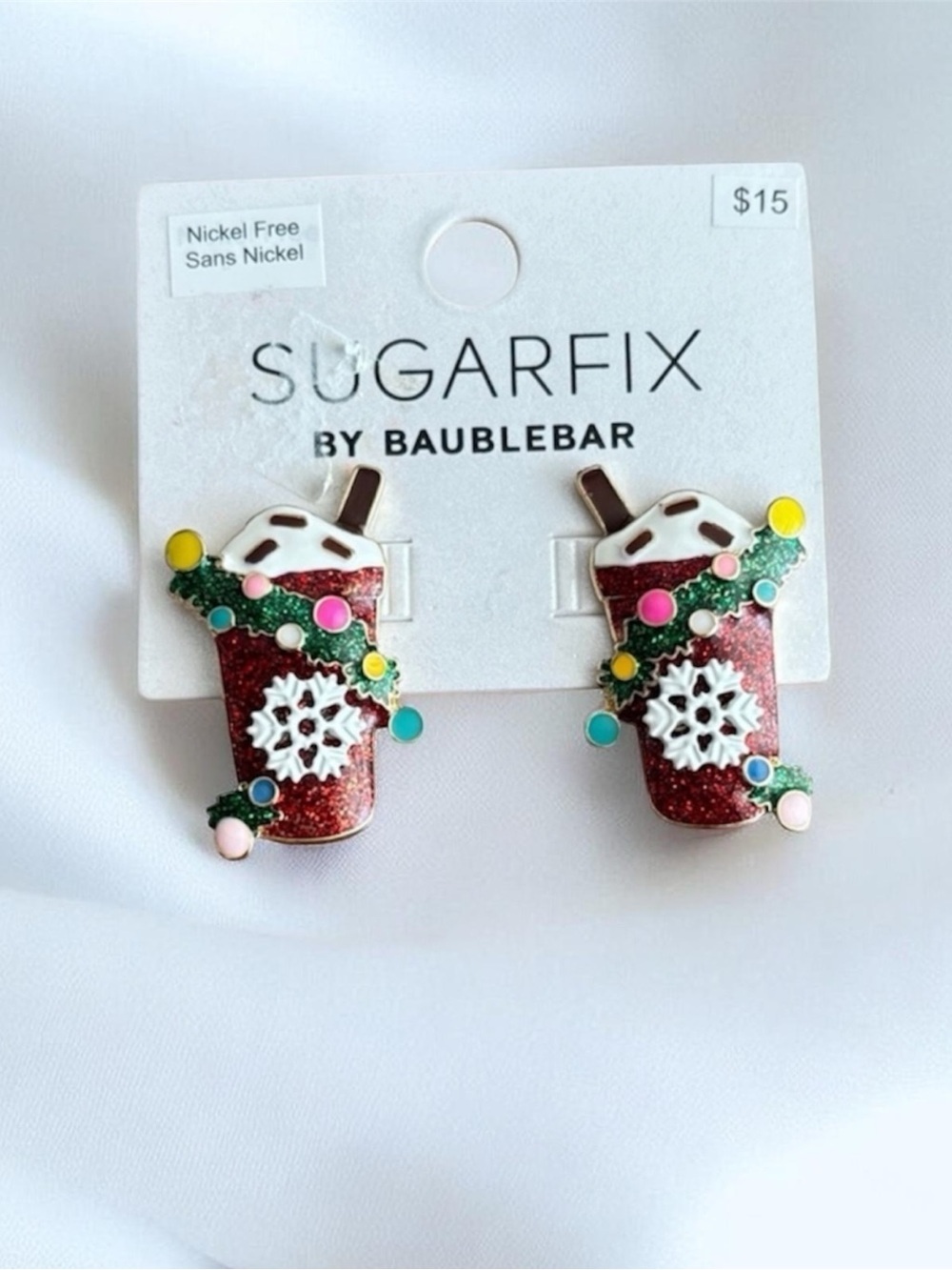 5/$25 NWT SugarFix by Baublebar "Cup of Cheer" Festive Earrings